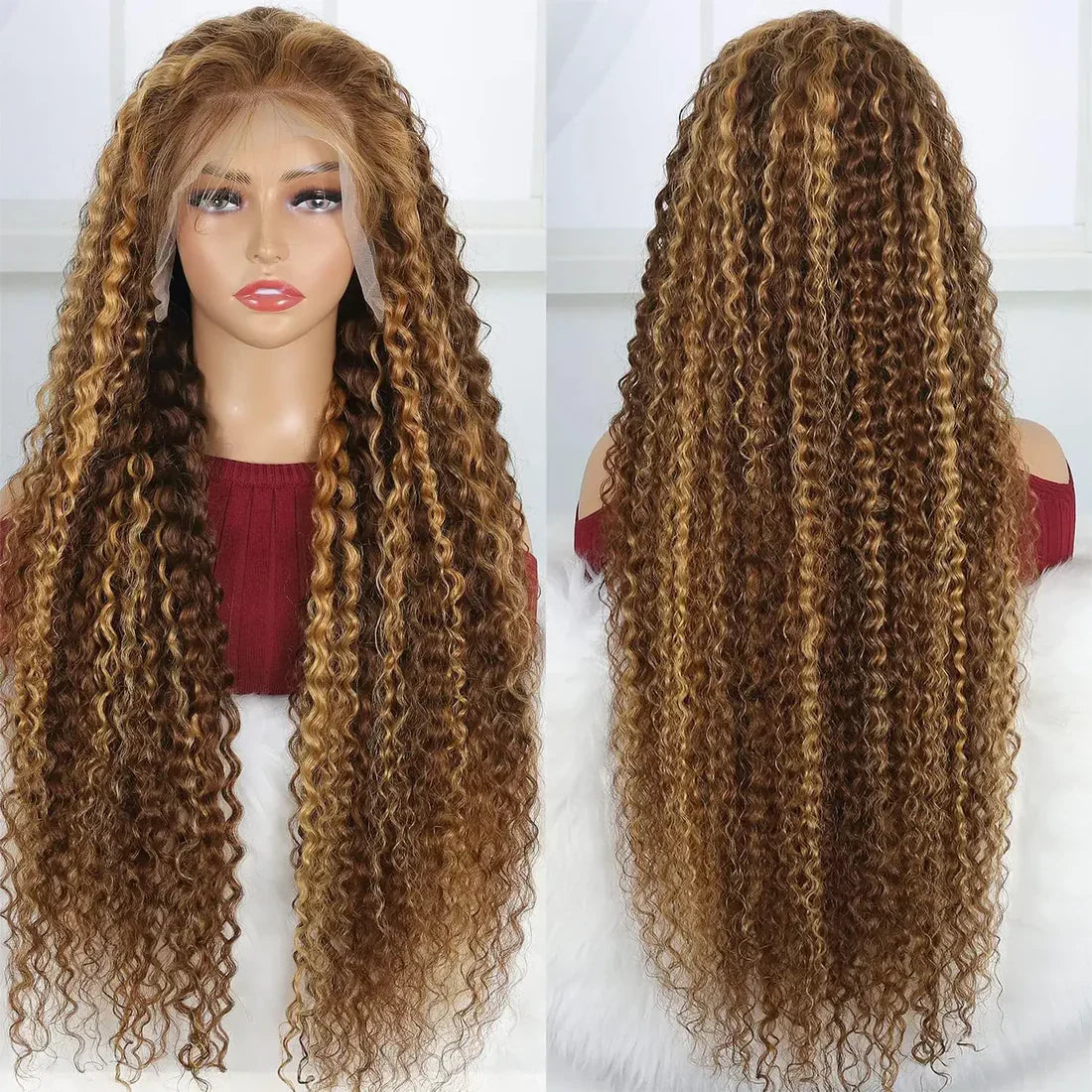 Highlight Human Hair Colored Curly Wigs