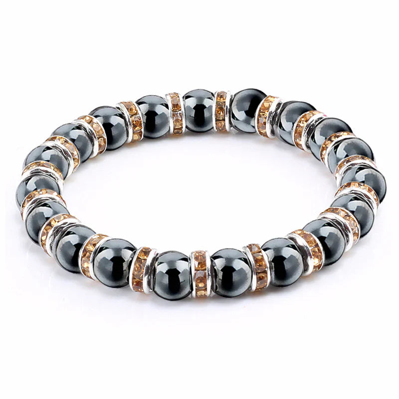 Haematite Beaded Bracelet Single Circle Couple Micro Inlay Rhinestones
