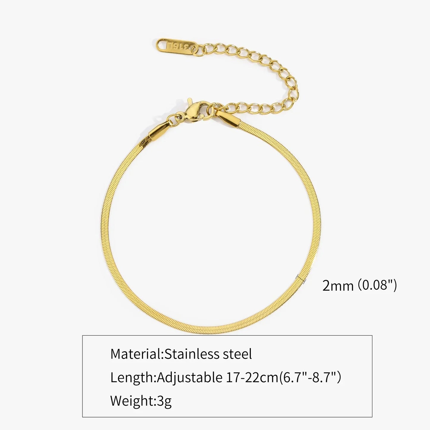 Simple Steel Peptide 18K Gold Plating Chain Like Flat Snake Bracelet