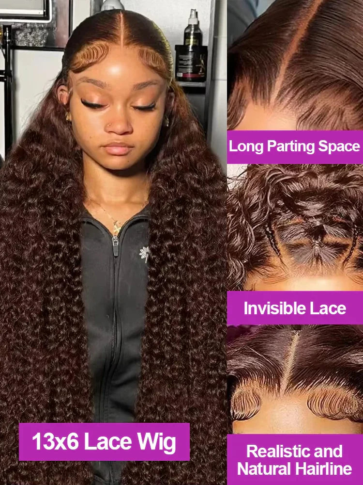 Chocolate Brown Deep Wave Lace Front Curly Wigs