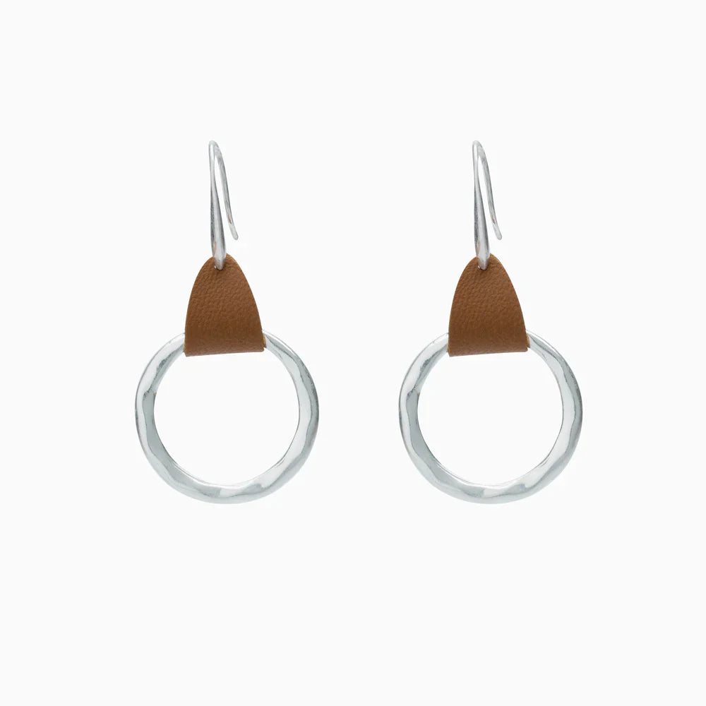 Simple Fashion Brown Leather Stitching Round Ring Earrings