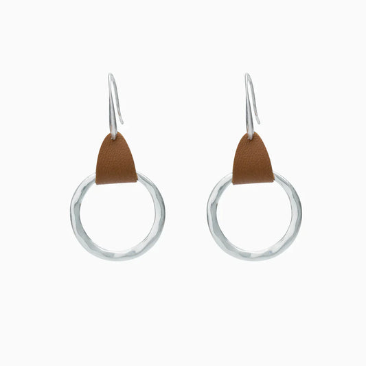 Simple Fashion Brown Leather Stitching Round Ring Earrings