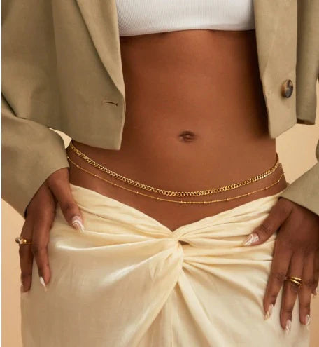 Women's Fashion Round Beads Chain Double-layer Waist Chain