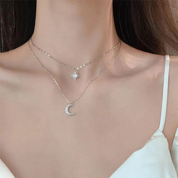 Asterism Moon Double-layer Necklace For Women