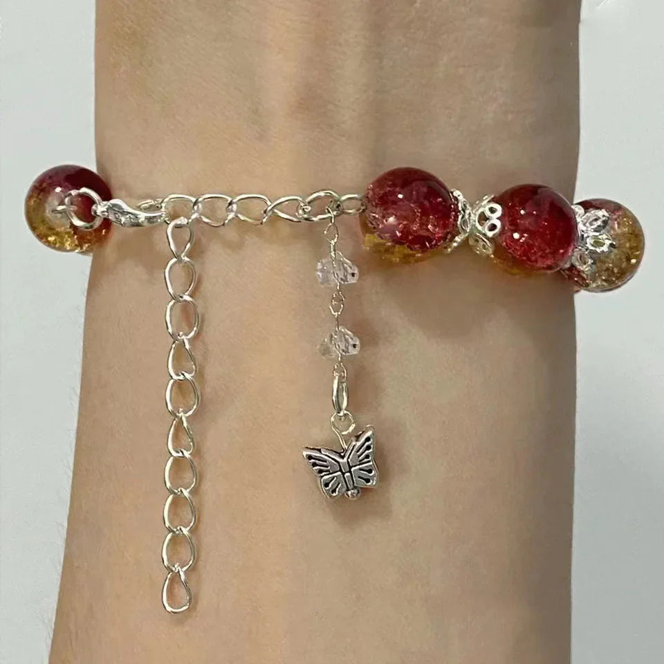 Maple Leaf Red Burst Beaded Bracelet
