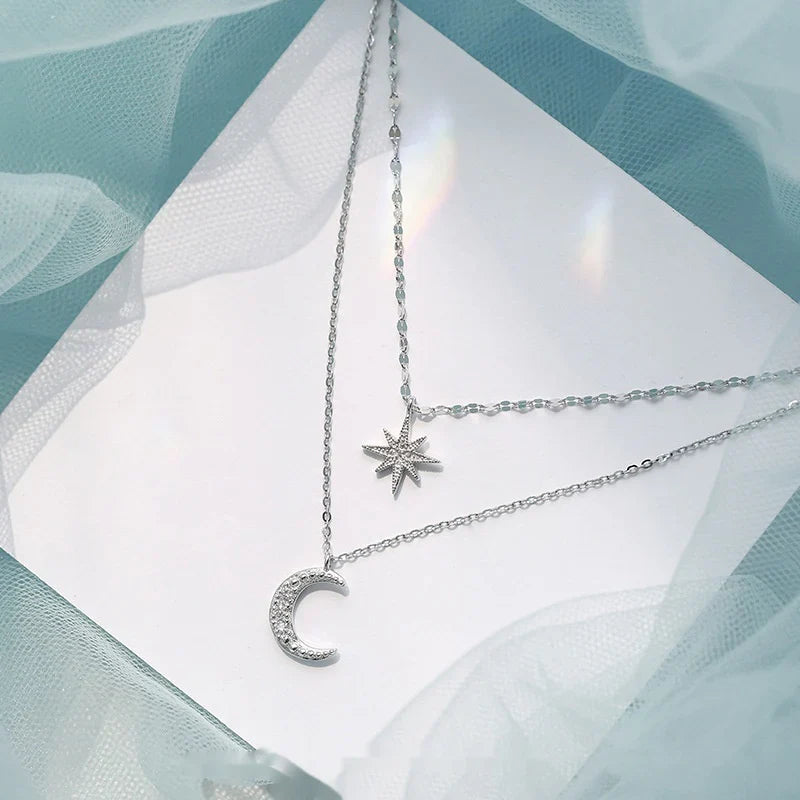 Asterism Moon Double-layer Necklace For Women